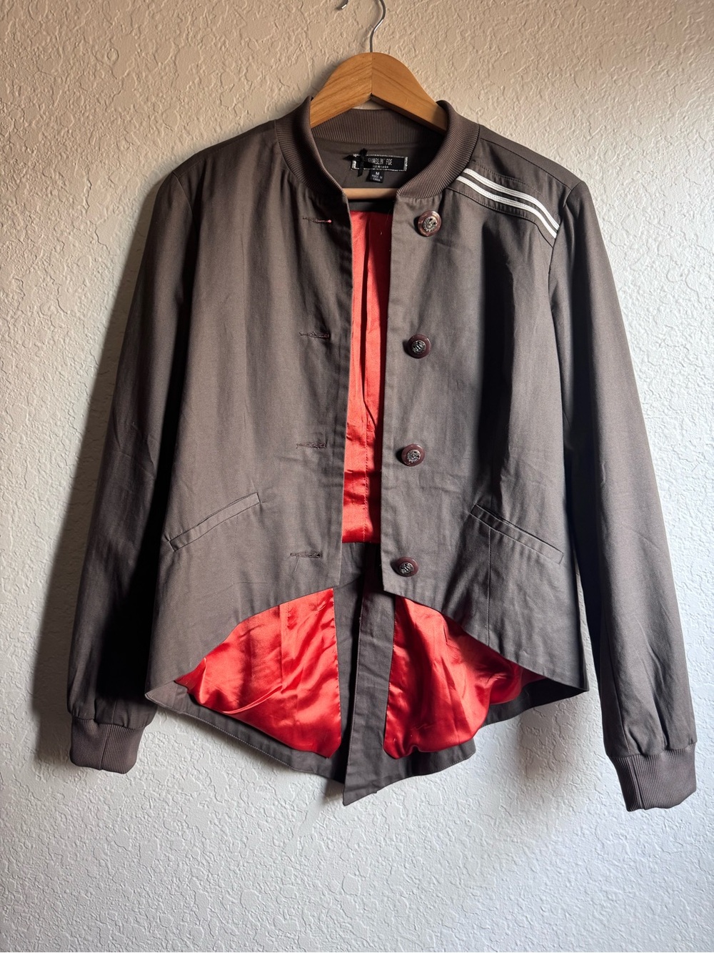 Fumblin' Foe Brown Asymmetrical Jacket Red Satin Lining Steampunk Victorian M